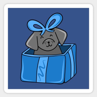 Cute Holiday Dog in a Giftbox Present, made by EndlessEmporium Magnet